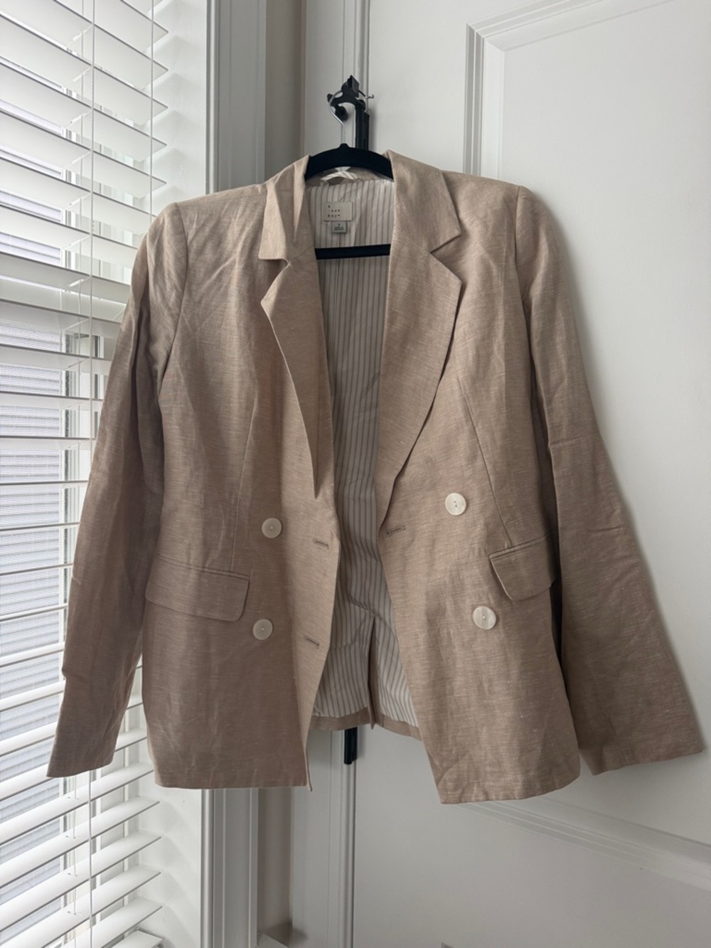 a new day Beige Double-Breasted Linen-Blend Blazer